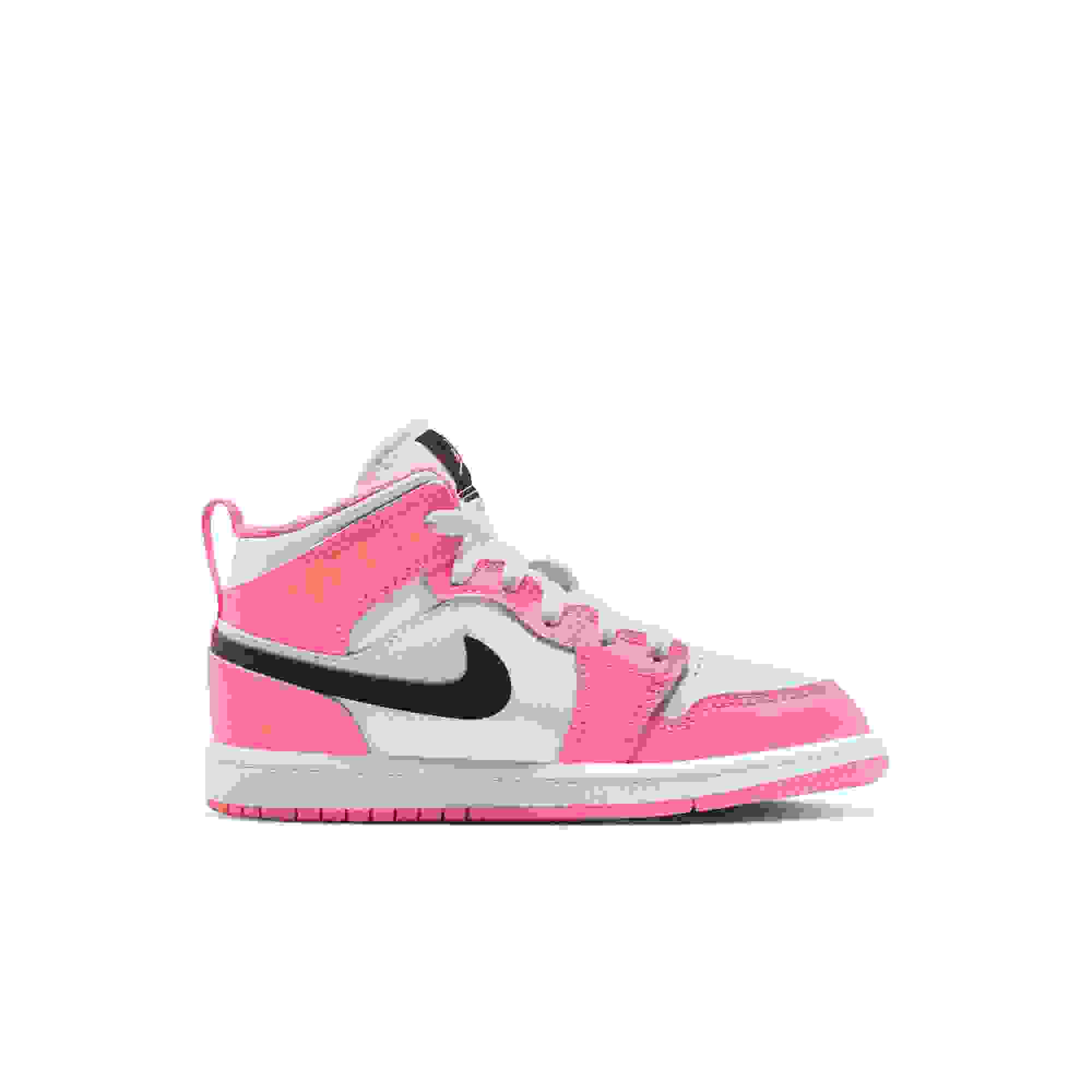Jordan 1 Mid Preschool Girls' "Pink Gaze/Black/White" Shoe